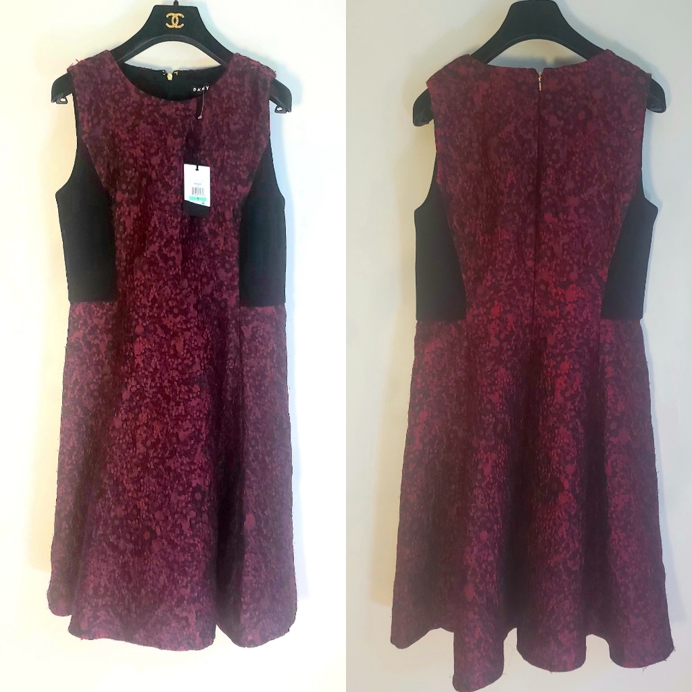 $210 DKNY New Jacquard Floral Fit Flare Sleeveless - Picture 13 of 16